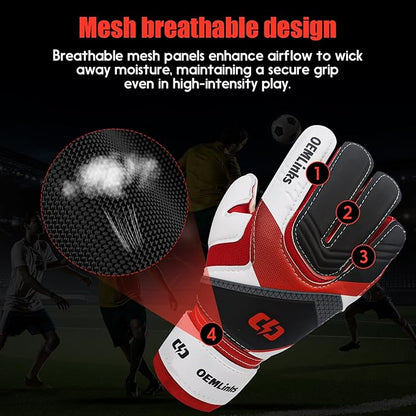 Youth&Adult Goalie Goalkeeper Gloves with Finger Protection Breathable Soccer Gloves with Strong Grips，6 Colors，Sizes 7-10