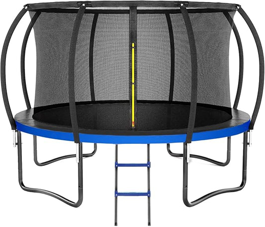 Trampoline 8FT 10FT 12FT 14FT 16FT, Outdoor Trampolines for Kids and Adults, Recreational Trampoline with Enclosure Net & Ladder, Round Trampoline ASTM Approved, 400/450LBS Weight Capacity