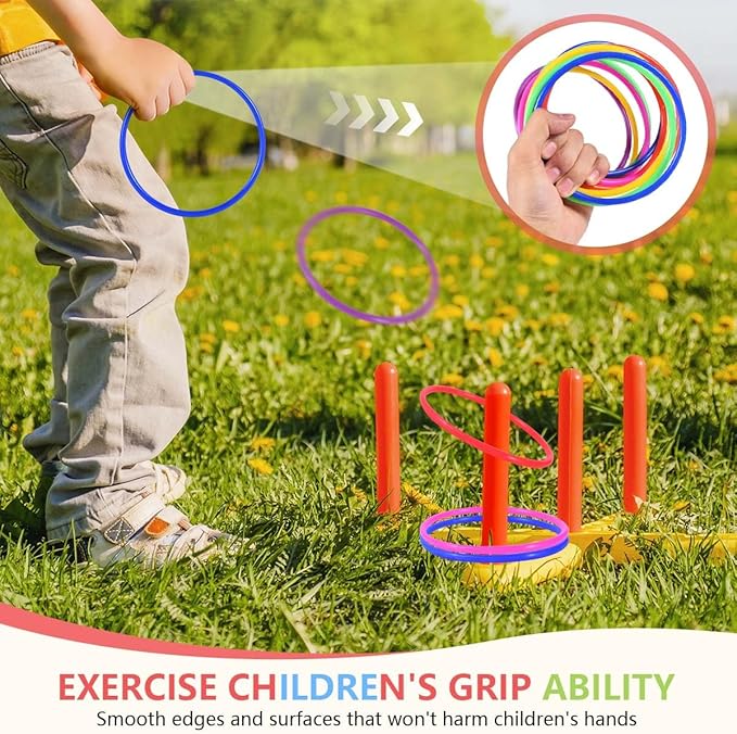 OBTANIM 24 Pcs Plastic Ring Toss Game for Kids and Outdoor Toss Rings for Speed and Agility Practice Game, Random Colors