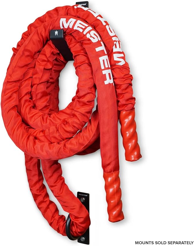 Meister Beast Professional Sheathed Battle Rope for Strength & Conditioning Gym Workouts - 2.5" Diameter - Red