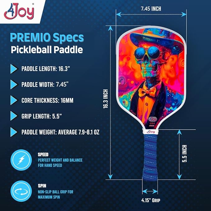 4Joy Pickleball Paddle Premio Series - Thermoformed Premium T700 Carbon Fiber Pickleball Paddless - Professional Pickleball Rackets for Women & Men - 16mm Honeycomb Core - USAP Approved