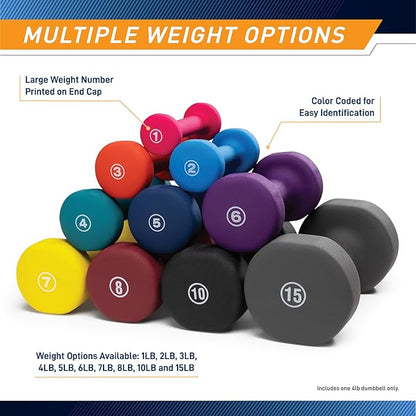 Marcy Colored Neoprene Dumbbell (Sold in Singles or Set) Hand Weights, Exercise Free Weights for Home Gym
