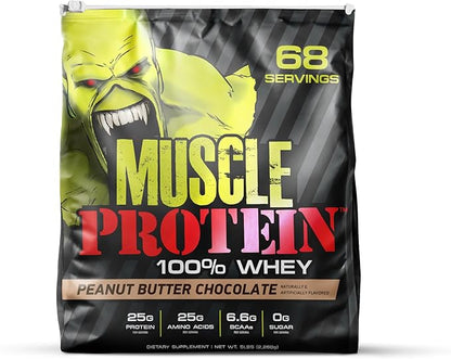 Muscle Protein Whey Powder [5 lbs/Pack of 1]??Cold Filtered, 25g Pure Protein, 6.6g BCAAs (Packaging May Vary) (5 Pound (Pack of 1), Peanut Butter Chocolate)