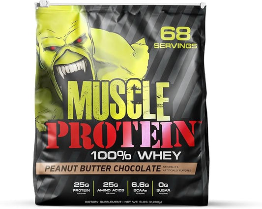 Muscle Protein Whey Powder [5 lbs/Pack of 1]??Cold Filtered, 25g Pure Protein, 6.6g BCAAs