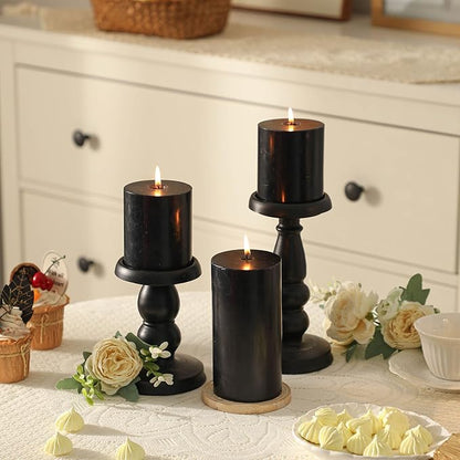 3x4 Inch Black Pillar Candles Set of 3 - Decorative Unscented Pillar Candles, Long Burning Dripless Candle for Home Decor, Smokeless Large Pillar Candle for Wedding, Dinner, Christmas, Halloween Decor