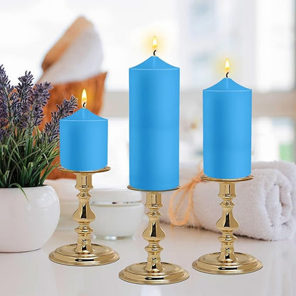 Pillar Candles 3 x 4, 6, and 8 inches, Large Handmade Candles Set of 3, Blue Decorative Candles for Wedding, Home Decoration, Dinner, Church