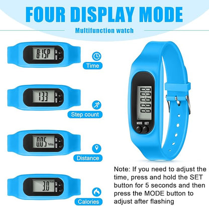 Geyoga 24 Pcs Pedometer for Walking Steps and Miles Pedometer Watch Silicone Steps Tracker Running Bracelet Ankle Step Counter for Calorie Burning and Step Counting