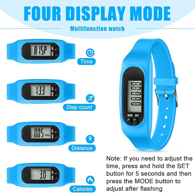 Geyoga 24 Pcs Pedometer for Walking Steps and Miles Pedometer Watch Silicone Steps Tracker Running Bracelet Ankle Step Counter for Calorie Burning and Step Counting