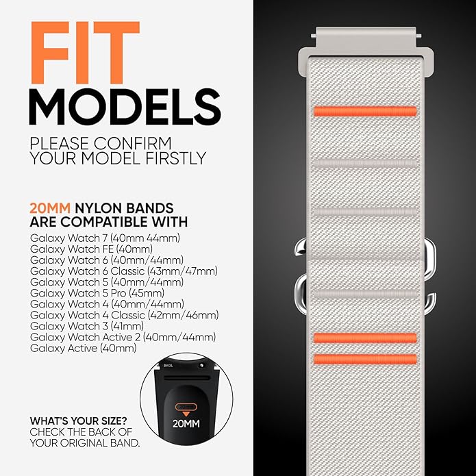 Suitisbest S-Hook Sport Band Compatible with Samsung Galaxy Watch 6 5 4 7 FE Band, Watch 6/4 Classic, Watch 5 Pro, Durable and Adjustable Nylon Loop Strap for Galaxy Active1/Active2