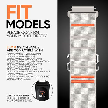 Suitisbest S-Hook Sport Band Compatible with Samsung Galaxy Watch 6 5 4 7 FE Band, Watch 6/4 Classic, Watch 5 Pro, Durable and Adjustable Nylon Loop Strap for Galaxy Active1/Active2