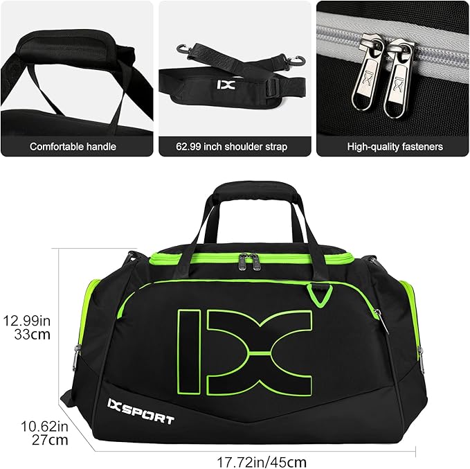 Sports Gym Bag，INOXTO Travel Duffel Bag with Dry Wet Pocket And Shoe CompartmentFor Women and Men，40L/55L Fitness Waterproof Weekender Bag For Swim Sports Travel Working Out (Black green, 40L)