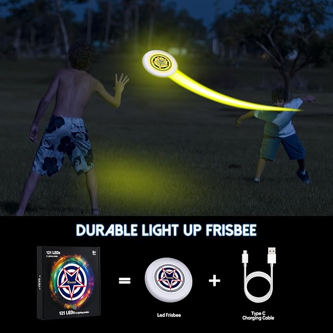 49LEDs Flying Disc with 16 Million Color RGB, 3 Modes+Rechargeable+Waterproof+175g, Cool Sports and Outdoors for Parks/Camping/Beach/Backyards,Easter & Birthday Gifts for Teens/Kids/Adults
