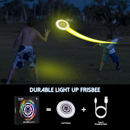 49LEDs Flying Disc with 16 Million Color RGB, 3 Modes+Rechargeable+Waterproof+175g, Cool Sports and Outdoors for Parks/Camping/Beach/Backyards,Easter & Birthday Gifts for Teens/Kids/Adults