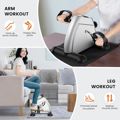 Sportneer Under Desk Bike Pedal Exerciser: Mini Exercise Bike Portable Peddler Sitting for Seniors with LCD Display Arm & Leg Bike Pedals Exerciser with Anti-Skid Mat for Home Office