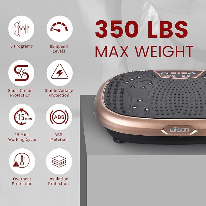 EILISON FitMaxx 3D XL Vibration Plate Exercise Machine - Whole Body Workout Vibration Platform w/Loop Bands - Lymphatic Drainage Machine for Weight Loss, Shaping, Wellness, Recovery