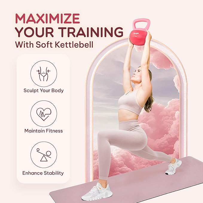 Yes4All Soft Kettlebell, PVC Kettlebells Exercise Weights & Color-Coded Strength Training Kettlebells with 4 Options (5,10,15,20lb), Gentle Hand Weights for Women at Home