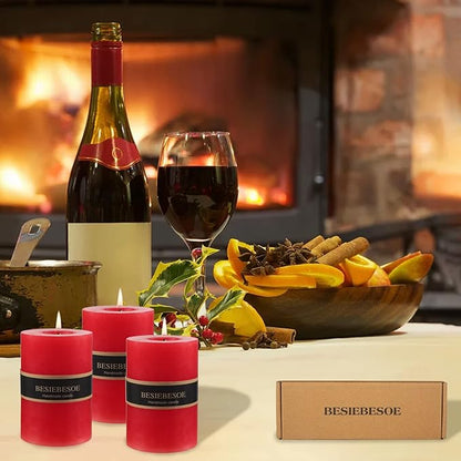 3 x 4 Red Pillar Candles Set of 3 Unscented Handpoured Weddings, Home Decoration, Restaurants, Spa, Church Smokeless Cotton Wick