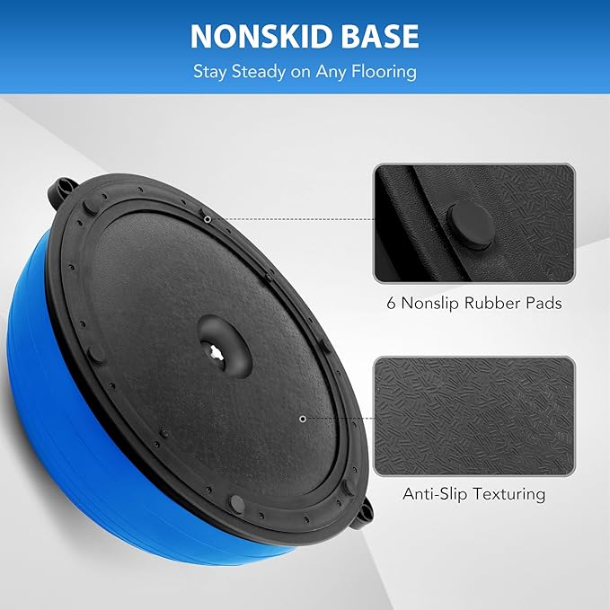 ZELUS Balance Ball Trainer with Resistance Bands and Foot Pump, Inflatable Yoga Ball for Home Gym Workouts, 23 Inch Exercise Half Ball for Balance Training Core Strength Fitness More, 330lb Cap