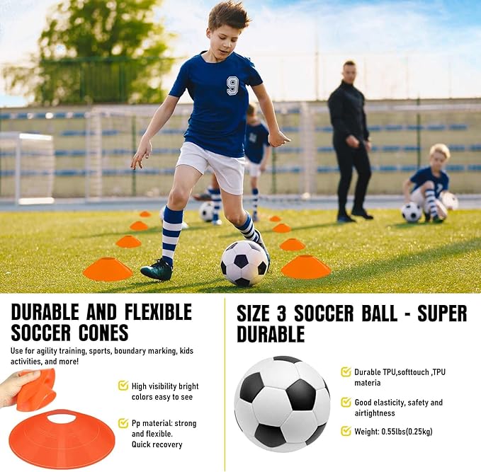 Soccer Goal, Kids Soccer Goals for Backyard Set, 2 Pack of Portable Pop Up Soccer Net with Soccer Ball, Cones, Complete Training Equipment for Youth, Toddler Outdoor Sports Games