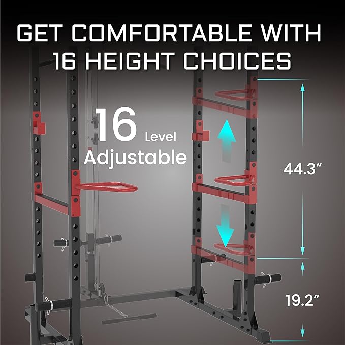 Fitness Reality Power Cage Squat Rack with Optional LAT Pulldown, Cable Crossover, 800 lb Capacity, Multi-Grip Pull-Up Bar, Adjustable Safety Bars, Strength Training for Home Gym