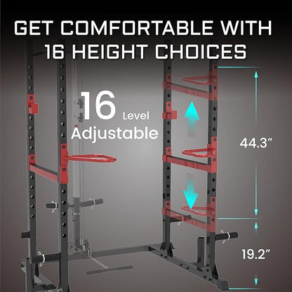 Fitness Reality Power Cage Squat Rack with Optional LAT Pulldown, Cable Crossover, 800 lb Capacity, Multi-Grip Pull-Up Bar, Adjustable Safety Bars, Strength Training for Home Gym
