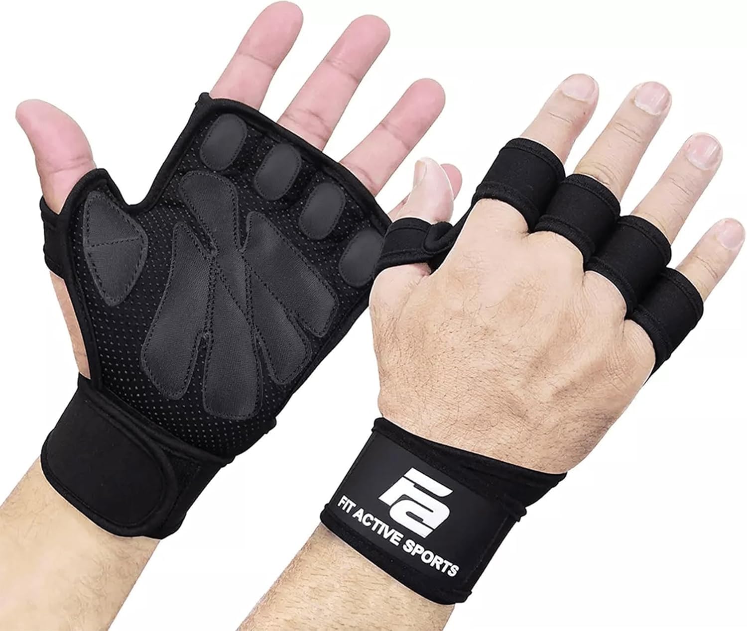 Fit Active Sports Ventilated Weight Lifting Gloves with Built-in Wrist Wraps, Workout Fingerless