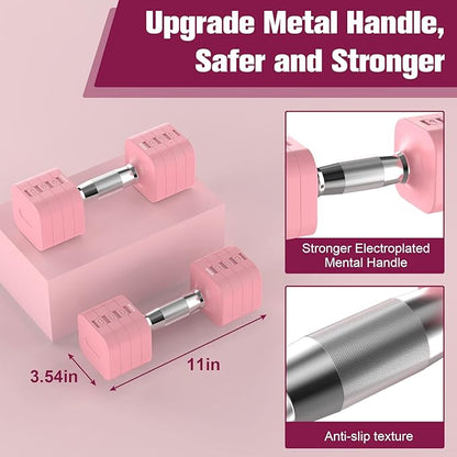 22LBS Adjustable Dumbbells Set, Adjustable Weight Dumbbells with 4 Levels 4.4lb, 6.6lb, 8.8lb, 11lb, Hand Weights Sets for Women/Men Home Gym Full Body Workout