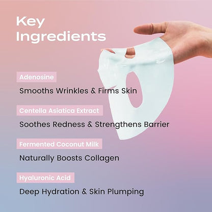 Body Restore Natural Collagen Face Mask 12 Pack ??Korean Skin Care Mask with Fermented Coconut Water, Christmas Stocking Stuffers, White Elephant, Birthday Gifts for Women & Men, Dry Skin - Variety