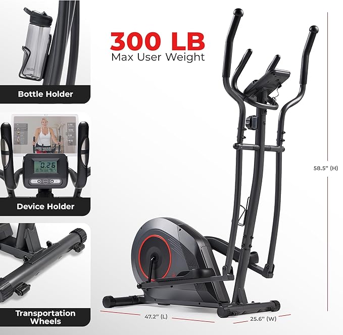 Sunny Health & Fitness Smart Upright Elliptical w/Pulse Sensor Built-in, Indoor Full-Body Cross-Training & Cardio Exercise Machine for Home, Free SunnyFit App Connection, Optional Long Stride Length