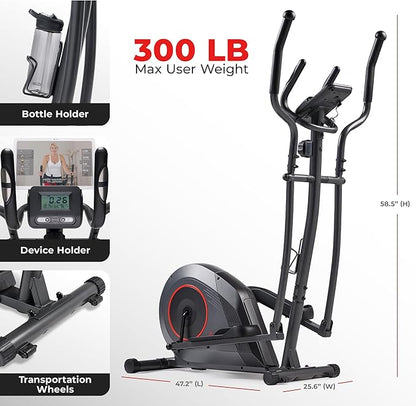 Sunny Health & Fitness Smart Upright Elliptical w/Pulse Sensor Built-in, Indoor Full-Body Cross-Training & Cardio Exercise Machine for Home, Free SunnyFit App Connection, Optional Long Stride Length