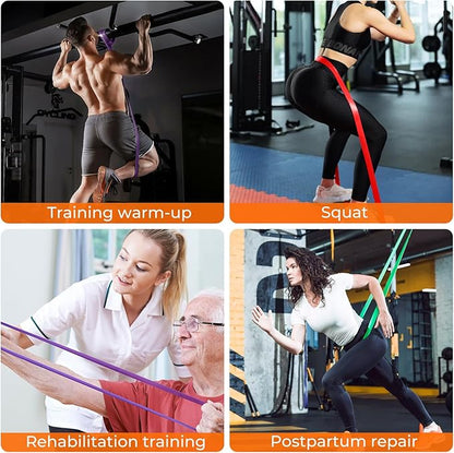 Resistance Bands Set, Exercise Workout Pull Up Assistance Bands with 6 Resistance Levels, Muscle Training Straps for Fitness, Working Out, Body Stretching, Physical Therapy, More