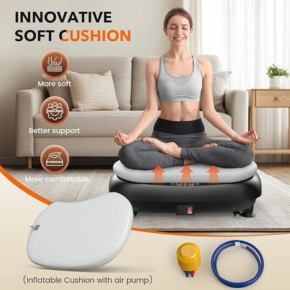 FEIERDUN Assisted Version 2 in 1 Vibration Plate, Whole Body Vibration Plate Exercise Machine for Lymphatic Drainage, with Inflatable Cushion, Push-up Handles, 2 Resistance Bands for Healthy