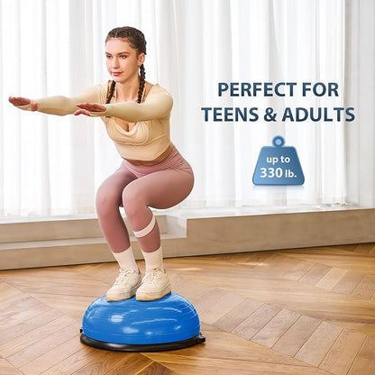 ZELUS Balance Ball Trainer with Resistance Bands and Foot Pump, Inflatable Yoga Ball for Home Gym Workouts, 23 Inch Exercise Half Ball for Balance Training Core Strength Fitness More, 330lb Cap