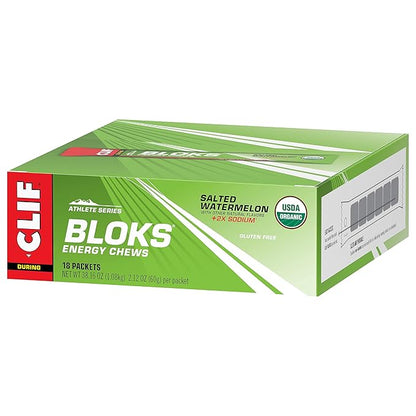 CLIF BLOKS - Salted Watermelon Flavor with 2X Sodium - Energy Chews - Non-GMO - Plant Based - Fast Fuel for Cycling and Running - Quick Carbohydrates and Electrolytes - 2.12 oz. (18 Count)