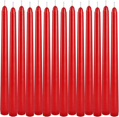 24 Pack Red Taper Candles, 7-8 Hours Burn Time, Unscented, Smokeless and Dripless, 0.75 x 10 Inch Dinner Candle Set for Christmas,Household, Wedding, Party and Home Décor Candlesticks