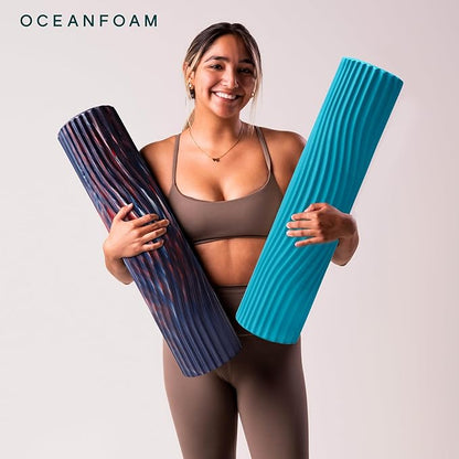 Oceanfoam Tsunami Roller (Miami Blue) - Soft, Textured Foam Roller for Physical Therapy, Back Pain, Exercise & Stretching - Wave Textured - Yoga, Athletics, Wellness - Extra-Large 26" x 5.9"