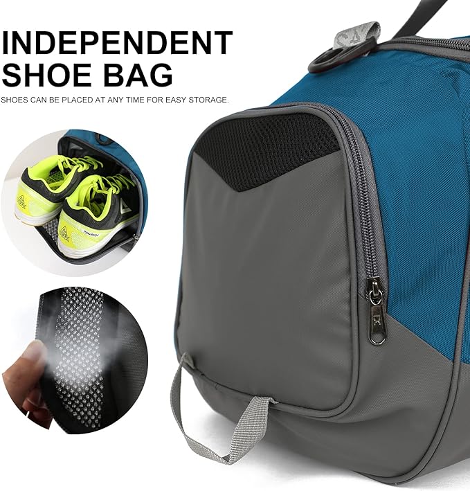 Sports Gym Bag，INOXTO Travel Duffel Bag with Dry Wet Pocket And Shoe CompartmentFor Women and Men，40L/55L Fitness Waterproof Weekender Bag For Swim Sports Travel Working Out (Blue gray, 40L)