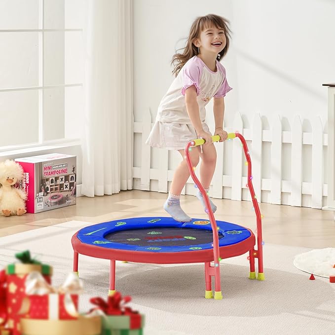 SPORTSOUL Mini Trampoline for Kids 3-6 with Super Safe Foam Handle Bar, 3ft Toddler Trampoline Indoor with No-Gap Cover for Indoor and Outdoor