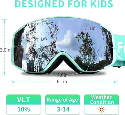Freela Kids Ski Snowboard Goggles for Toddler(3-14) Youth Anti Fog Anti UV Goggles Girls Boys Snow Skiing Equipment