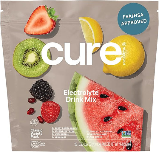 Cure Hydration | Plant-Based Electrolyte Drink Mix | No Added Sugar | FSA-HSA | Dehydration Relief