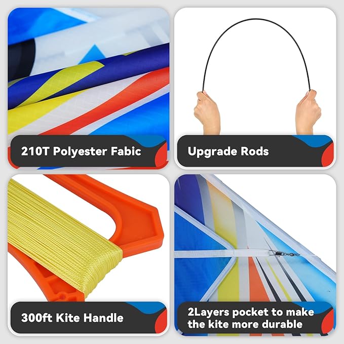 Airplane Kite for Kids and Adults, Easy to Fly with Durable Fiberglass Frame, Outdoor Fun Sports Plane Kite with Handle and Line Good Flying (Fighter Plane-Blue)