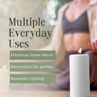 Mister Candle Dripless Unscented Pillar Candles, Set of 3 Hand Poured White Solid Color Non-Scented Candles for Home Decor, Premium Wax, 80 Hr Burn Time, 3x6 Inch