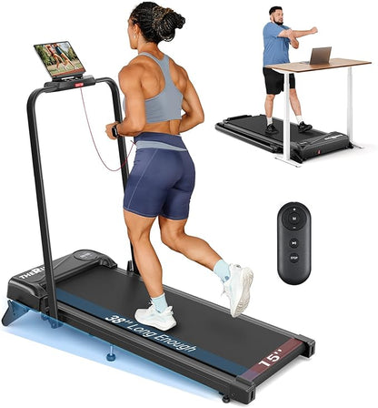 THERUN Walking Pad, 2 in 1 Foldable Treadmills for Home, 2.5HP Under Desk with Handle Bar, 16" Widened Running Belt, with Remote Control