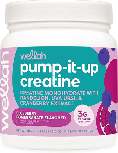 Wellah Pump-It-Up Creatine (100 Servings, Blueberry Pomegranate) - Creatine Monohydrate with Dandelion, Uva Ursi, & Cranberry Extract