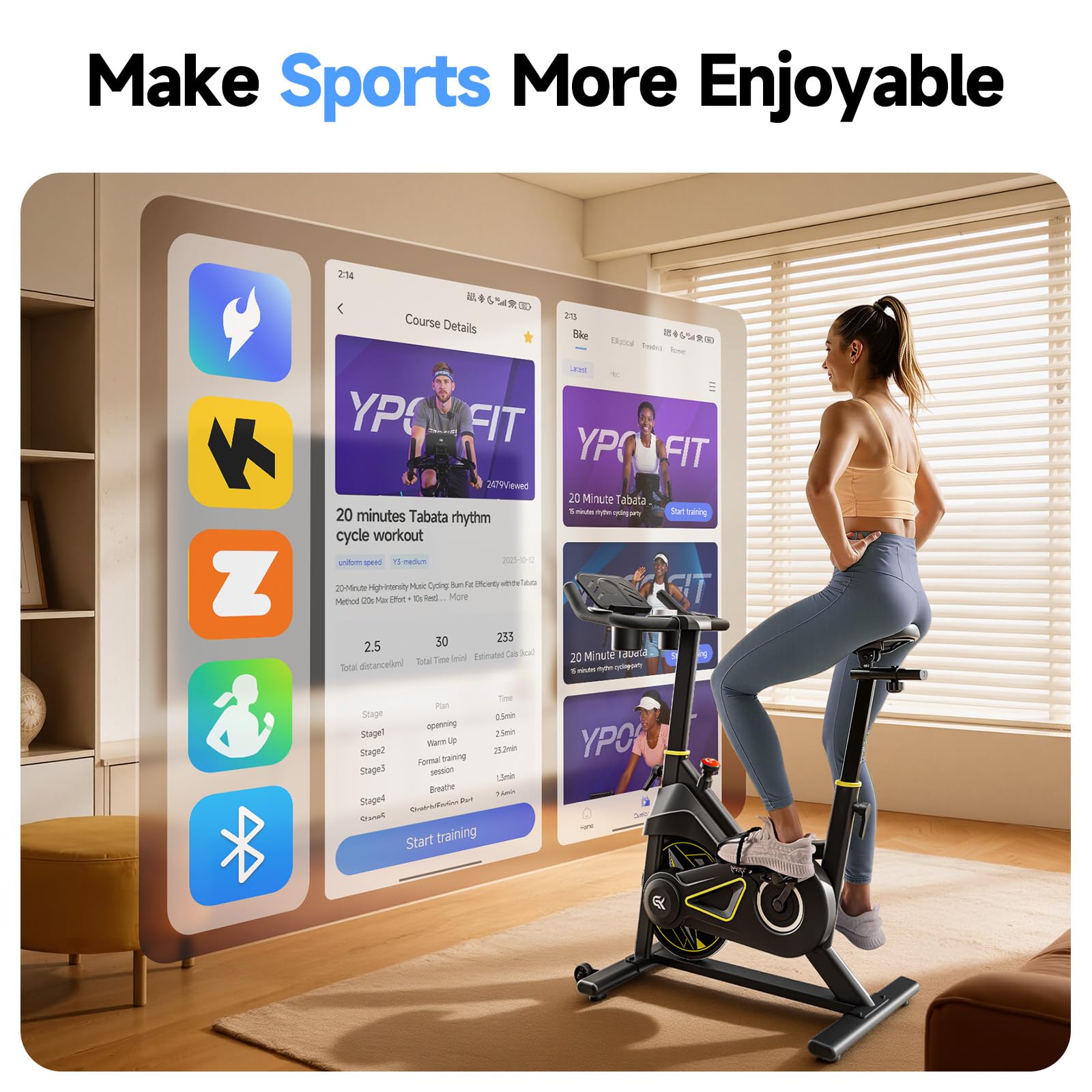 YPOO Exercise Bike Magnetic 300lbs Silent Belt Drive with App Courses
