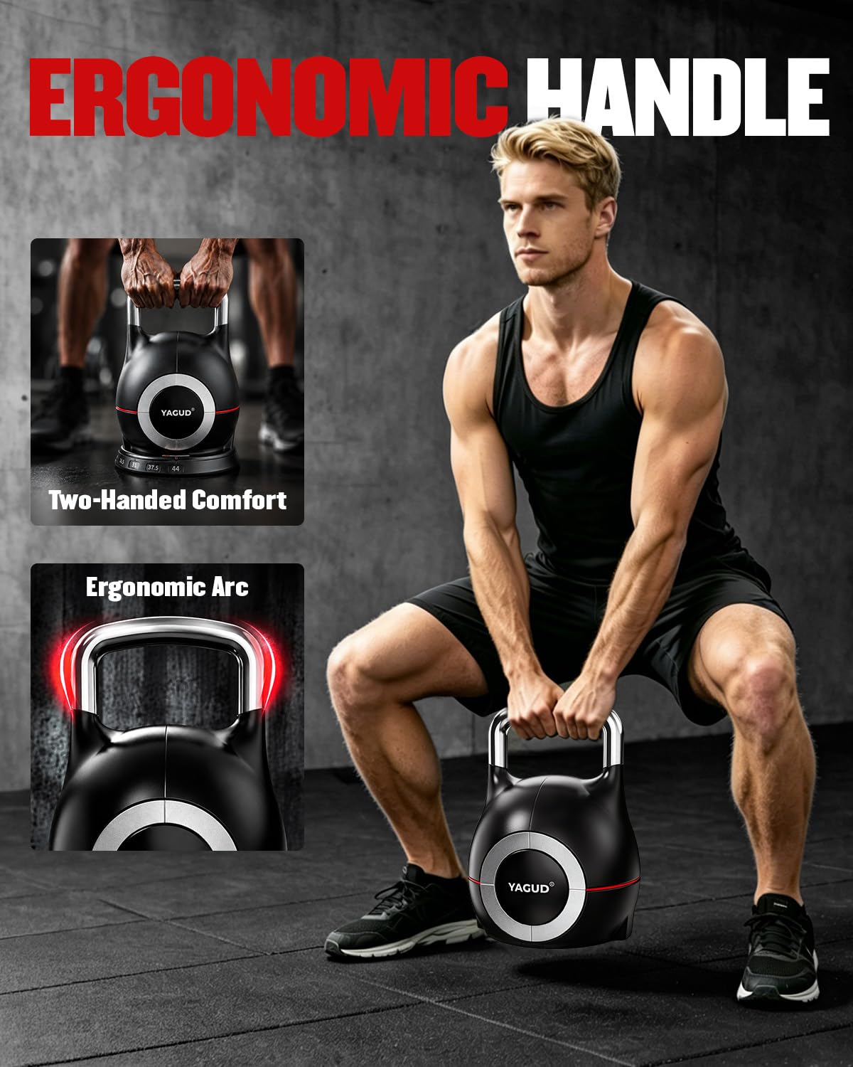 Yagud Adjustable Kettlebell for Strength Training, Quick-Change 5-44lbs Kettle Bells Weights Set