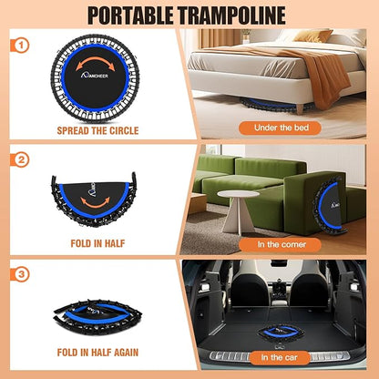 ANCHEER 40"/48" Foldable Rebounder Trampoline for Adults/Kids with Resistance Bands and Bungees, Indoor & Outdoor Mini Trampoline with Bar and Safety Padding - Max Load 450lbs/550lbs