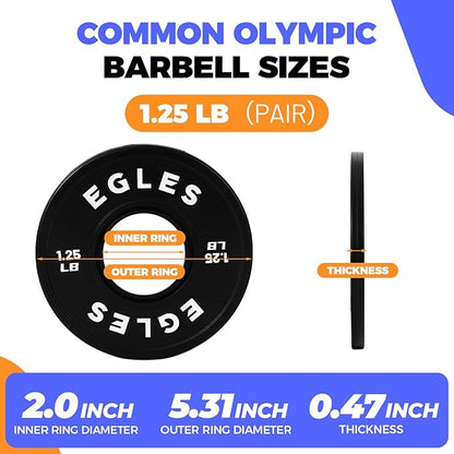 Egles Change Plates Set 1.25LB, 2.5LB, 5LB - Rubber-Coated Weight Plates in Pairs, Olympic Bumper Plates, Color-Coded, IWF Standard, Fit 2-Inch Barbells Strength Training Weight Plates Gym & Fitness