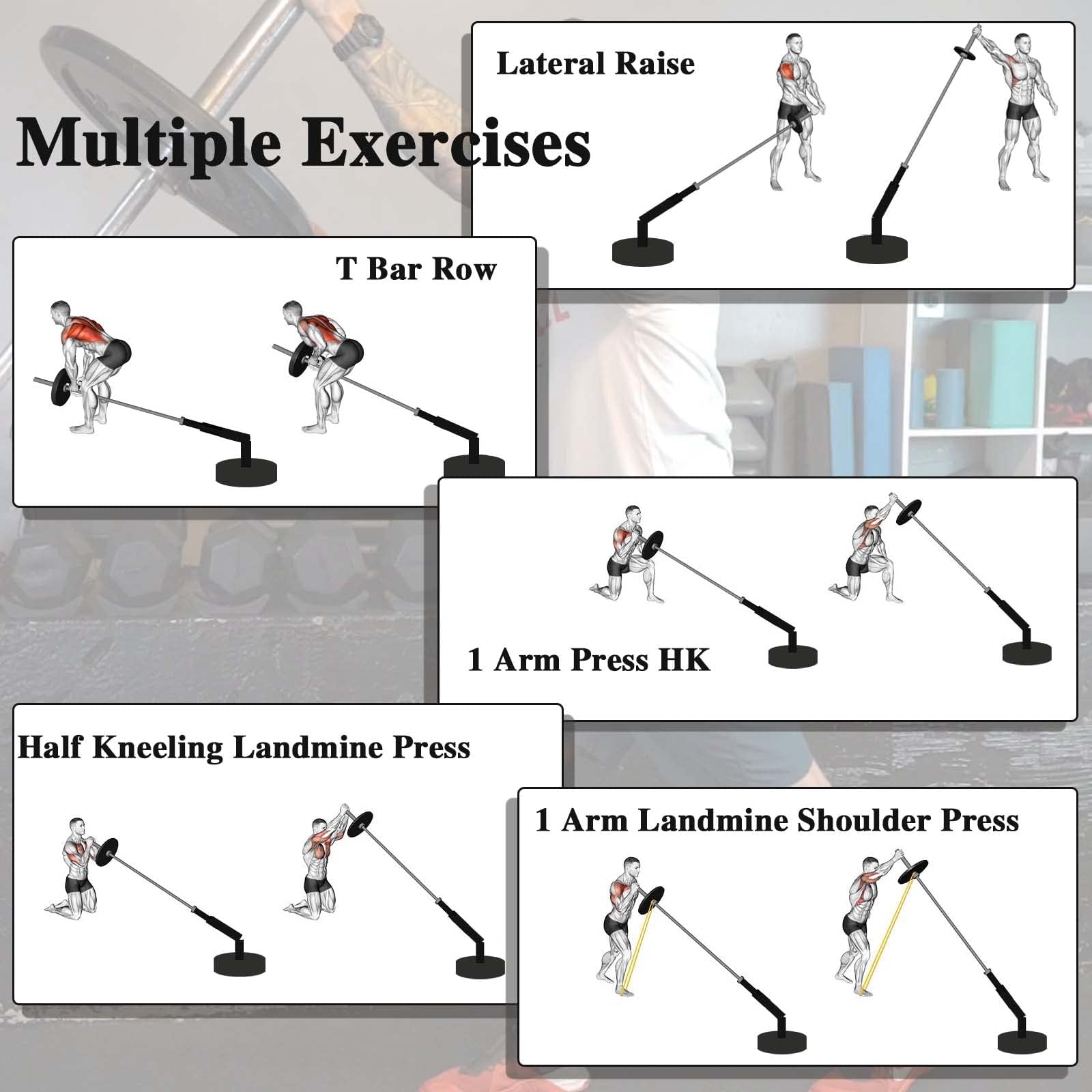 BRTGYM T Bar Row Landmine Attachment for 2" Olympic Bars, Heavy-Duty Steel, 360° Swivel, Workout