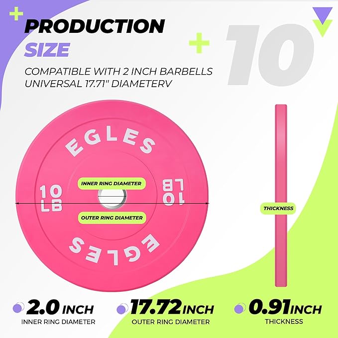 EGLES Vibrant Colorful Olympic Weight Plates, Rubber Barbell Plates, 2-inch Standard Virgin Rubber Bumper Plate 10 15 25 35 45LB for Home Gym Weightlifting, Strength Training, Fit Workouts